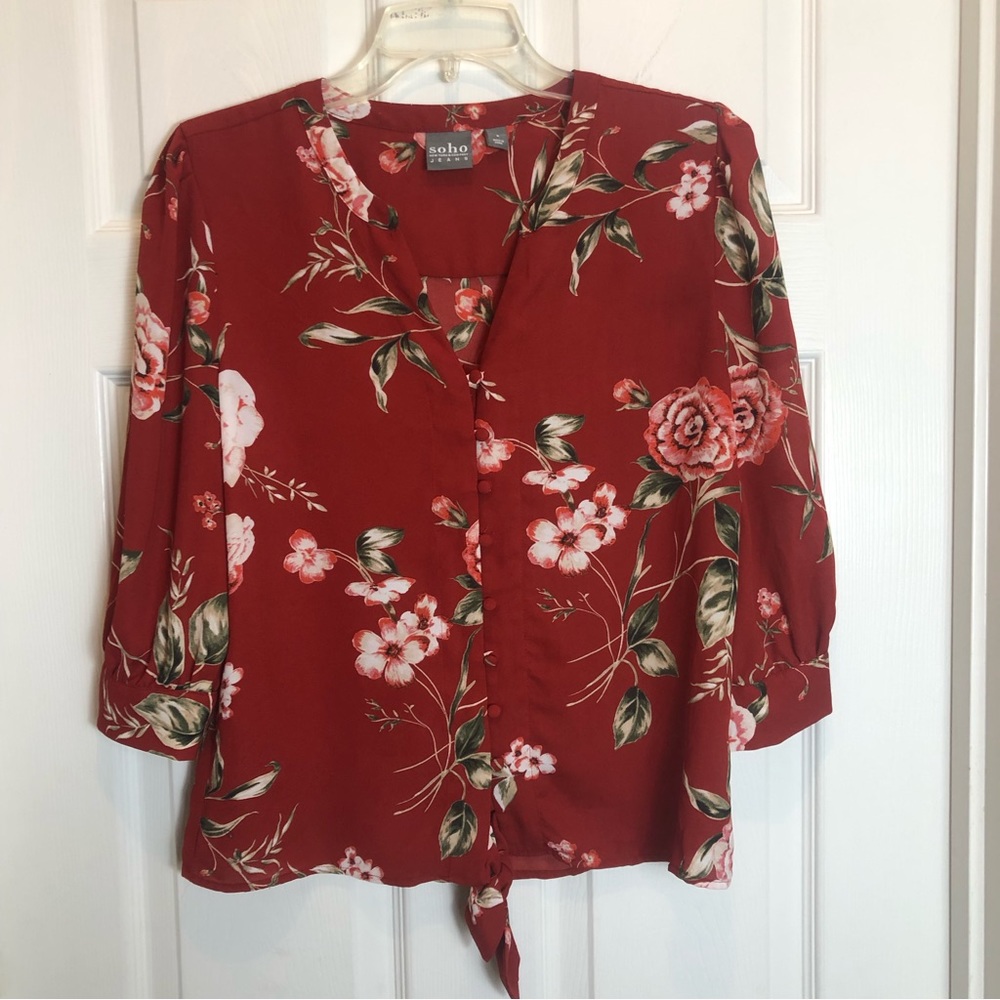 Soho Jeans Long Sleeve Button Down Tie Front Blouse  Size S